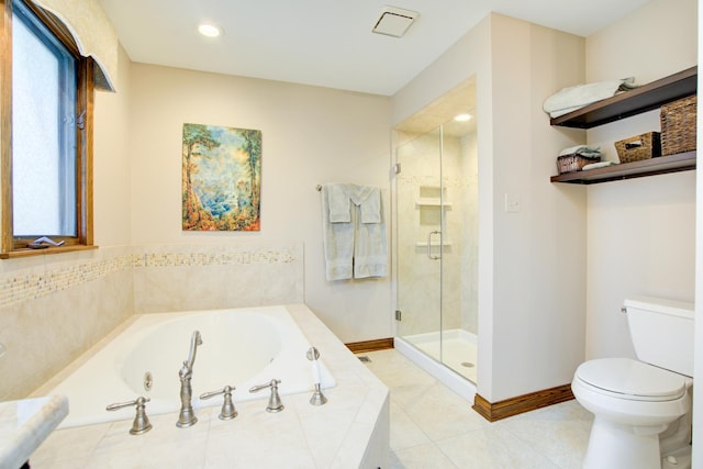 13711 83rd Ave, Orland Park, IL 60462 - bathroom with a whirlpool tub, toilet, a shower stall, baseboards, and recessed lighting