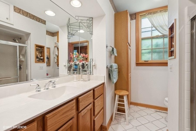 4014 Pitzen Rd, Johnsburg, IL 60051 - bathroom with vanity, a shower stall, and tile patterned floors