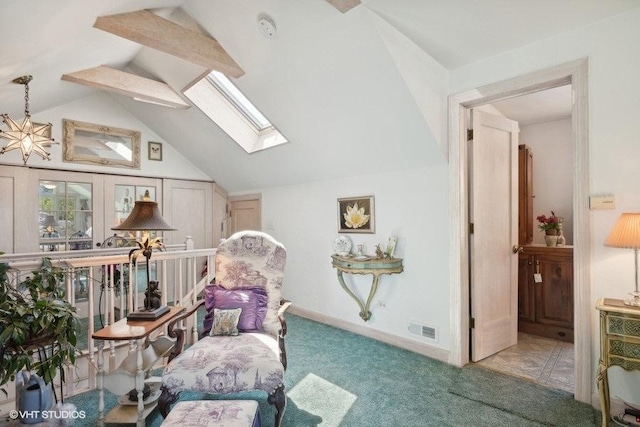 4014 Pitzen Rd, Johnsburg, IL 60051 - sitting room featuring lofted ceiling, a skylight, and carpet