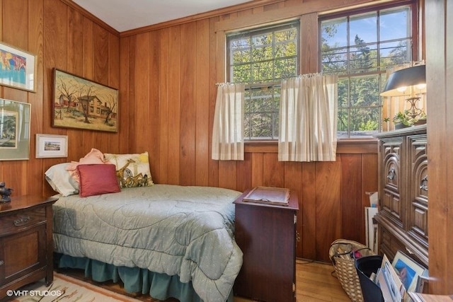 4014 Pitzen Rd, Johnsburg, IL 60051 - bedroom with wood walls, wood finished floors, and ornamental molding