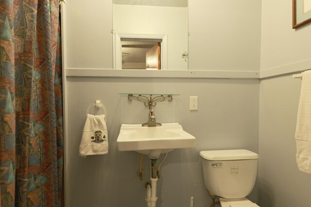 605 E St, Mazon, IL 60444 - bathroom with toilet, a sink, and a shower with curtain