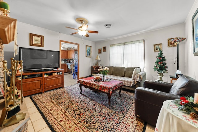 605 E St, Mazon, IL 60444 - living area with ceiling fan and light tile patterned floors