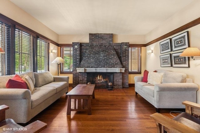 2400 Park Pl, Evanston, IL 60201 - living area with wood-type flooring and a brick fireplace