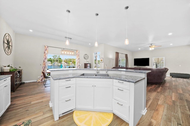 2215 N Woodlawn Park Ave, Mchenry, IL 60051 - kitchen featuring a sink, ceiling fan, plenty of natural light, light wood-style floors, and recessed lighting