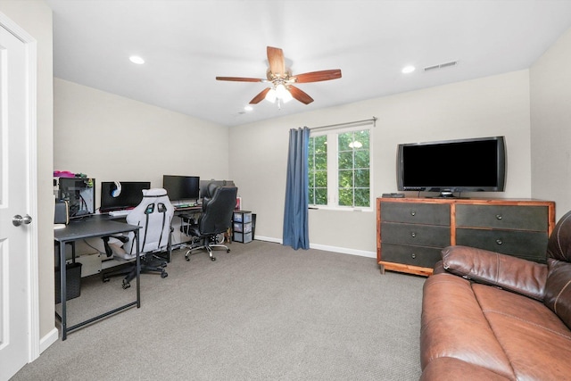 2215 N Woodlawn Park Ave, Mchenry, IL 60051 - carpeted office space featuring a ceiling fan, baseboards, and recessed lighting
