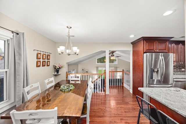 11030 S Nagle Ave, Worth, IL 60482 - dining area with healthy amount of natural light, wood finished floors, a ceiling fan, a chandelier, and recessed lighting