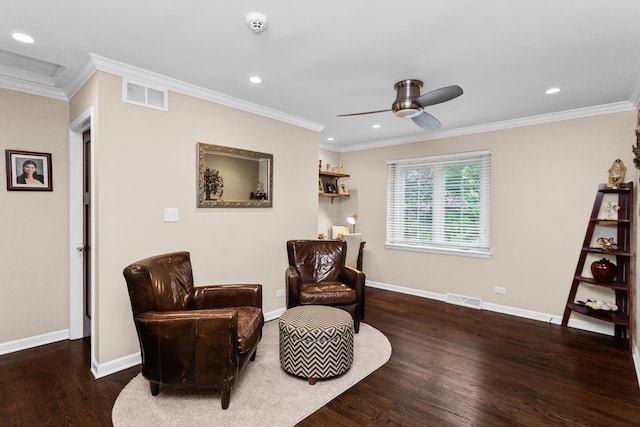 1101 Juniper Ter, Glenview, IL 60025 - living area with wood finished floors, ceiling fan, crown molding, baseboards, and recessed lighting