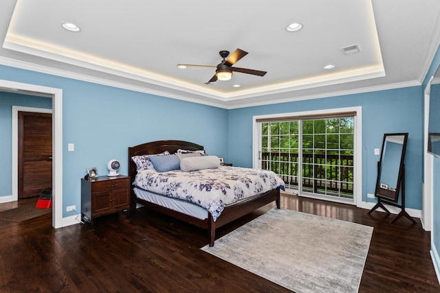 1101 Juniper Ter, Glenview, IL 60025 - bedroom featuring a raised ceiling, baseboards, wood finished floors, recessed lighting, and ornamental molding