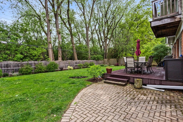 1101 Juniper Ter, Glenview, IL 60025 - view of patio / terrace featuring outdoor dining area, a wooden deck, and view of wooded area