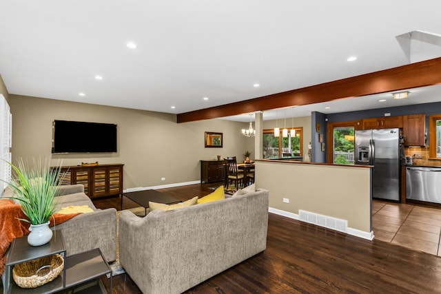 1101 Juniper Ter, Glenview, IL 60025 - living area featuring recessed lighting, a chandelier, baseboards, and dark wood finished floors