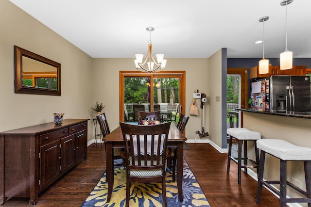 1101 Juniper Ter, Glenview, IL 60025 - dining room with a chandelier, healthy amount of natural light, baseboards, dark wood-type flooring, and recessed lighting