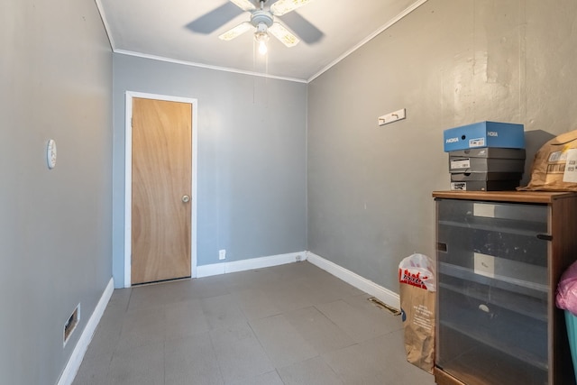 5648 S California Ave, Chicago, IL 60629 - unfurnished bedroom featuring ornamental molding, baseboards, and ceiling fan