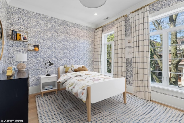 1963 N Dayton St, Chicago, IL 60614 - bedroom featuring wallpapered walls, baseboards, recessed lighting, and crown molding