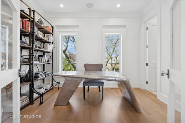 1963 N Dayton St, Chicago, IL 60614 - office space featuring light wood-style floors, baseboards, ornamental molding, and recessed lighting