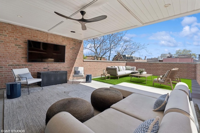 1963 N Dayton St, Chicago, IL 60614 - fenced backyard with outdoor lounge area and a ceiling fan