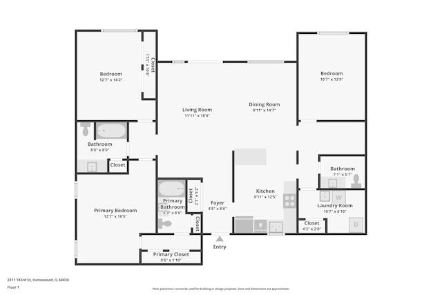 2311 183rd St Unit 203, Homewood, IL 60430 - view of room layout