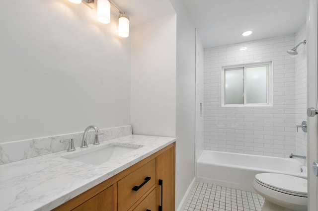 9140 Keystone Ave, Skokie, IL 60076 - full bath with vanity, toilet, tile patterned floors, washtub / shower combination, and baseboards