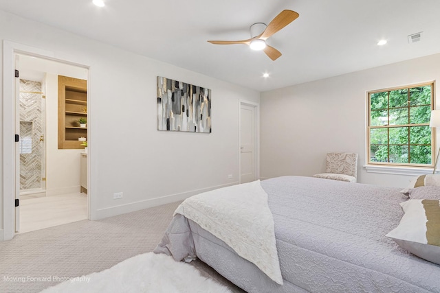 611 S Fern Ave, Elmhurst, IL 60126 - carpeted bedroom featuring recessed lighting, baseboards, ensuite bathroom, and ceiling fan
