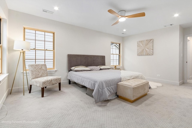 611 S Fern Ave, Elmhurst, IL 60126 - bedroom featuring baseboards, carpet floors, recessed lighting, and a ceiling fan