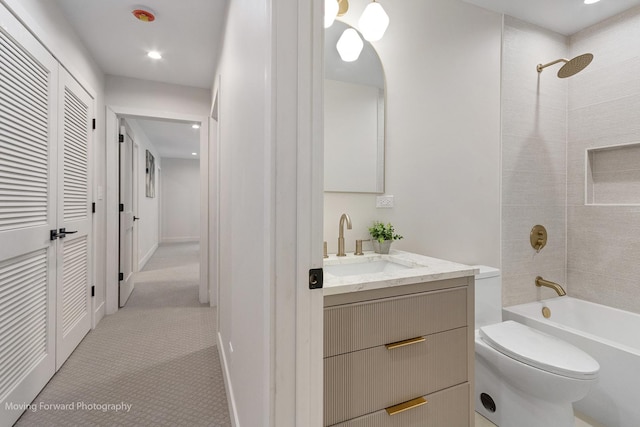 611 S Fern Ave, Elmhurst, IL 60126 - full bathroom featuring vanity, toilet, shower / washtub combination, recessed lighting, and a closet