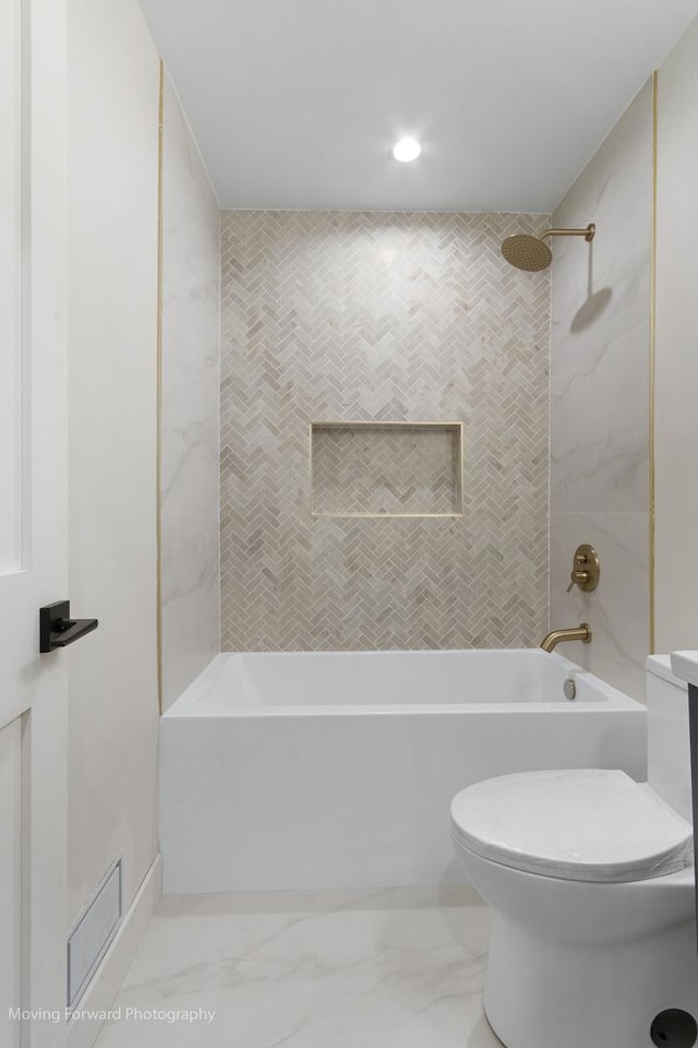 611 S Fern Ave, Elmhurst, IL 60126 - full bath featuring tub / shower combination, toilet, and marble finish floors