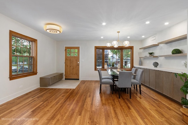 611 S Fern Ave, Elmhurst, IL 60126 - dining area with a chandelier, baseboards, recessed lighting, and light wood-type flooring