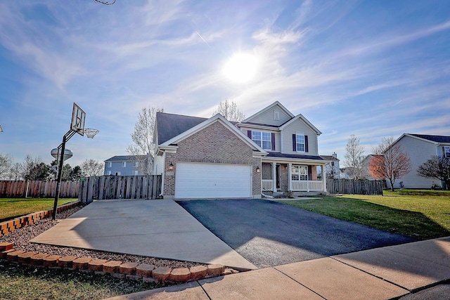 2081 Ingemunson Ln, Yorkville, IL 60560 - traditional-style house with brick siding, asphalt driveway, a porch, and an attached garage