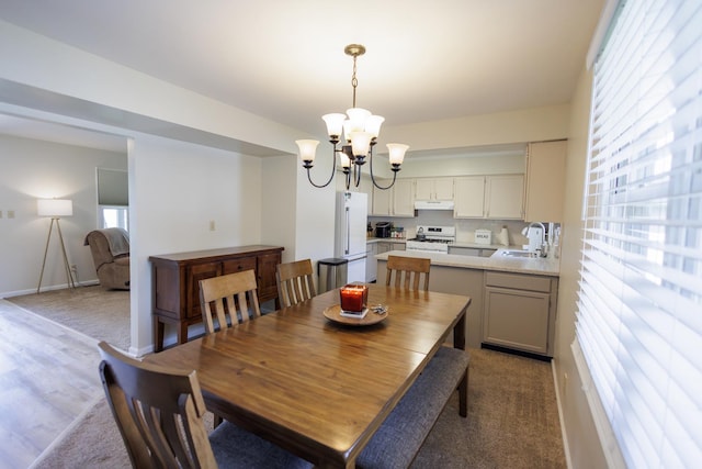 358 Princeton Ave, Bourbonnais, IL 60914 - dining room featuring a chandelier, wood finished floors, and baseboards