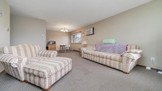 701 W Oregon St, Polo, IL 61064 - carpeted living room with a wall mounted air conditioner and baseboards