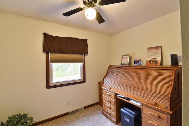 300 N Elm St, Odell, IL 60460 - home office featuring light colored carpet, baseboards, and ceiling fan