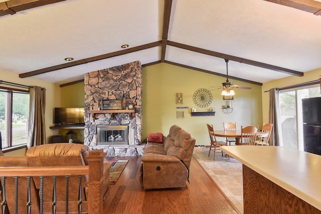 300 N Elm St, Odell, IL 60460 - living room with a ceiling fan, light wood-type flooring, and a fireplace