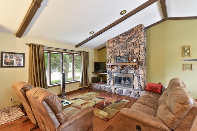300 N Elm St, Odell, IL 60460 - living area with wood finished floors and a stone fireplace