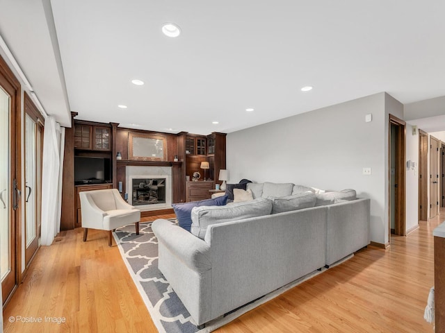 1000 Surrey Ln, Itasca, IL 60143 - living area with a glass covered fireplace, light wood finished floors, and recessed lighting