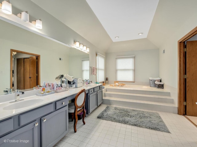 1000 Surrey Ln, Itasca, IL 60143 - bathroom with double vanity, a bath, and tile patterned floors