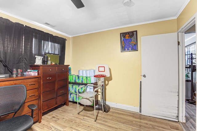 336 Niagara St, Park Forest, IL 60466 - office featuring crown molding, wood finished floors, baseboards, and a ceiling fan