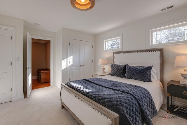 38868 Oakcrest Ln, Wadsworth, IL 60083 - bedroom with multiple windows, light carpet, a closet, and baseboards