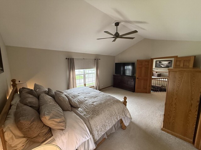 1849 Moorland Ln, Crystal Lake, IL 60014 - bedroom with light colored carpet, vaulted ceiling, and ceiling fan