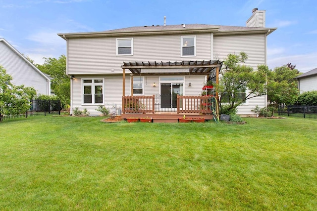 857 Bluestem Dr, Bolingbrook, IL 60440 - back of house with a pergola, a chimney, and a wooden deck
