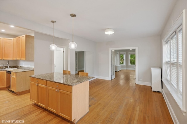 1620 W Olive Ave Unit 3A, Chicago, IL 60660 - kitchen with stainless steel dishwasher, light wood-type flooring, light stone counters, and recessed lighting