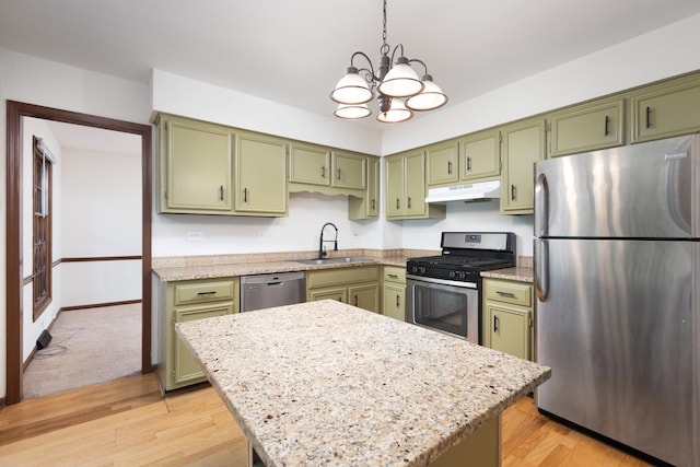 30W265 Briar Ln, Naperville, IL 60563 - kitchen with stainless steel appliances, green cabinetry, and under cabinet range hood