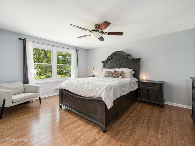 421 S River Rd, Naperville, IL 60540 - bedroom with baseboards, wood finished floors, and a ceiling fan