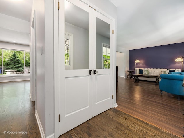 421 S River Rd, Naperville, IL 60540 - hallway with dark wood-type flooring and baseboards