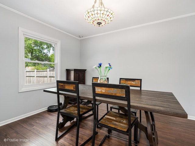 421 S River Rd, Naperville, IL 60540 - dining space featuring baseboards, ornamental molding, and wood finished floors