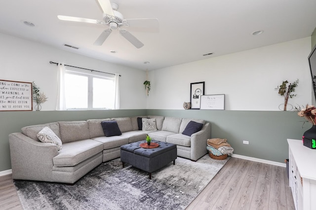 413 W Cook St, Manteno, IL 60950 - living room featuring light wood-type flooring, ceiling fan, baseboards, and recessed lighting