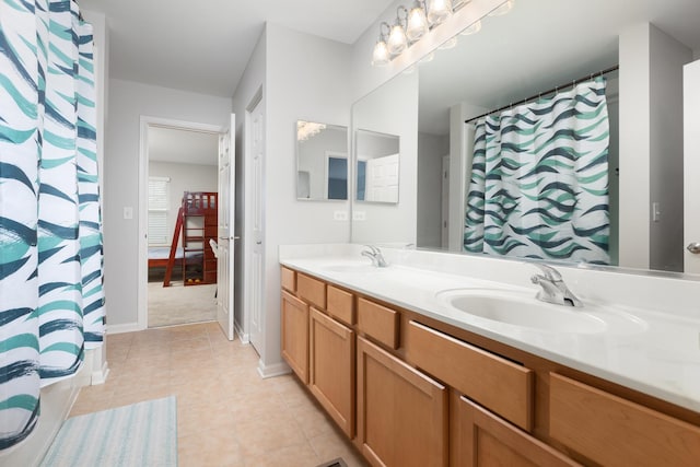 14605 Colonial Pkwy, Plainfield, IL 60544 - full bathroom featuring double vanity, tile patterned floors, and a shower with curtain
