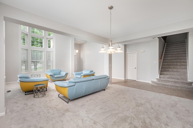 14605 Colonial Pkwy, Plainfield, IL 60544 - carpeted living area featuring stairs and baseboards