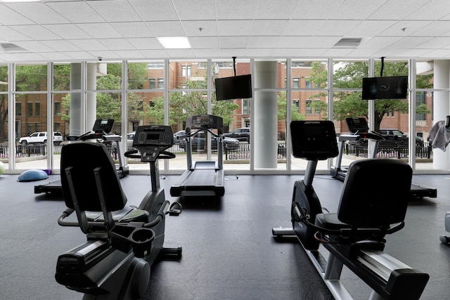 1629 S Prairie Ave Unit 1503, Chicago, IL 60616 - exercise room featuring a wall of windows and a paneled ceiling