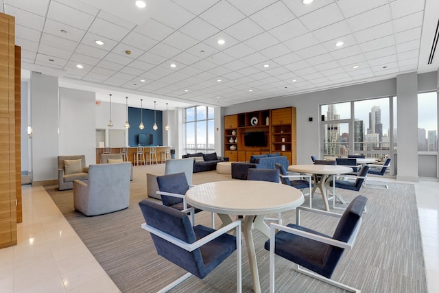 1629 S Prairie Ave Unit 1503, Chicago, IL 60616 - tiled dining space featuring a paneled ceiling, baseboards, and recessed lighting