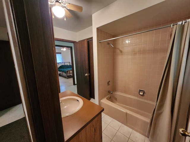 845 Muskegon Ave, Calumet City, IL 60409 - full bathroom with shower / bath combo with shower curtain, tile patterned floors, a ceiling fan, and vanity