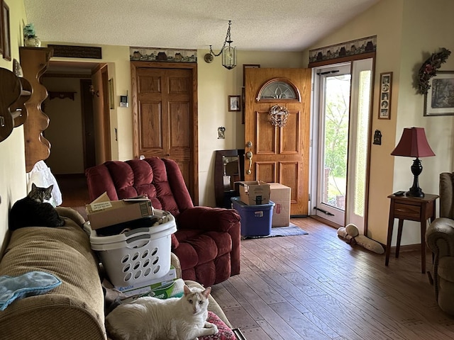 9669 Garden Plain Rd, Morrison, IL 61270 - living room with plenty of natural light, wood-type flooring, a textured ceiling, and vaulted ceiling